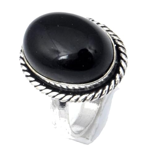 VACHEE Handgefertigter Ring aus schwarzem Onyx, Größe 7,75 US, für Mädchen und Frauen, 925 Sterling Silber vergoldeter Schmuck 542 von VACHEE