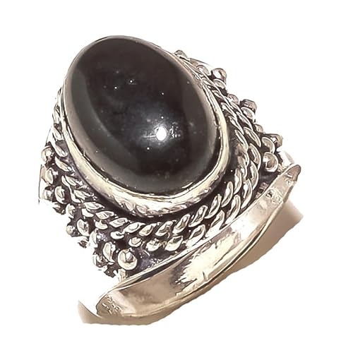 VACHEE Handgefertigter Ring aus schwarzem Onyx, Größe 7,75 US, für Mädchen und Frauen, 925er Sterlingsilber vergoldeter Schmuck 1621 von VACHEE