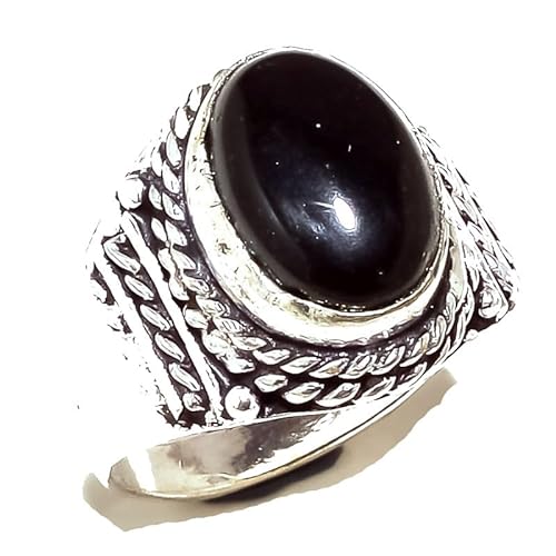 VACHEE Handgefertigter Ring aus schwarzem Onyx, Größe 9,5 US, für Mädchen und Frauen, 925er Sterlingsilber vergoldeter Schmuck 1613 von VACHEE