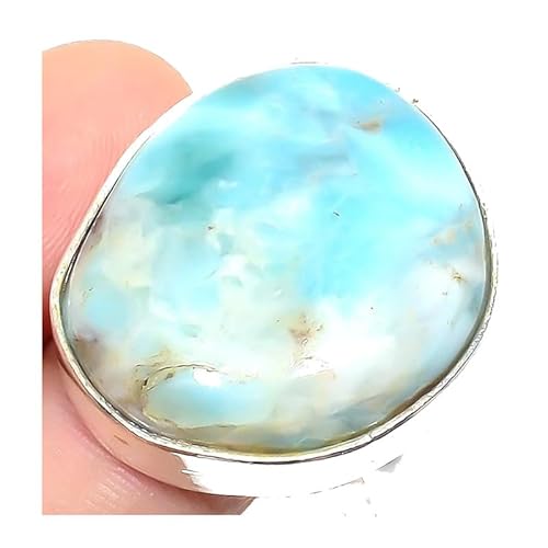 VACHEE Handgefertigter verstellbarer Blauer Larimar-Ring für Mädchen und Frauen, Größe 7, US-Schmuck aus 925er Sterlingsilber 2422 von VACHEE