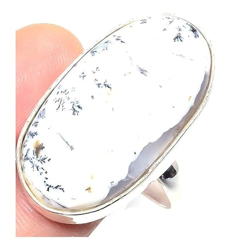 VACHEE Handgefertigter verstellbarer Dendriten-Achat-Ring für Mädchen und Frauen, Größe 7 US, 925er Sterlingsilber plattierter Schmuck 2282 von VACHEE