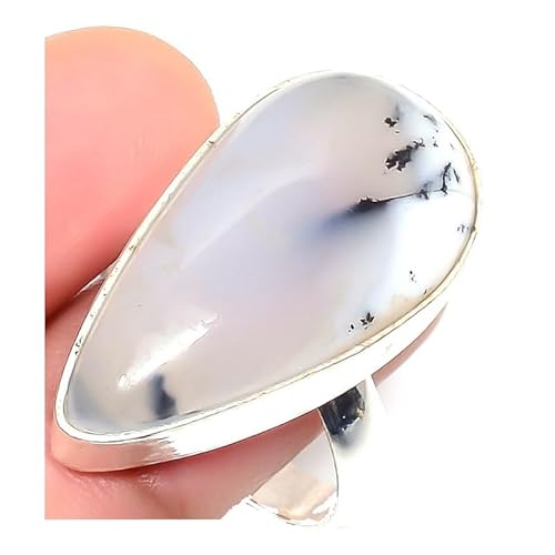 VACHEE Handgefertigter verstellbarer Dendriten-Achat-Ring für Mädchen und Frauen, Größe 7 US, 925er Sterlingsilber plattierter Schmuck 2287 von VACHEE