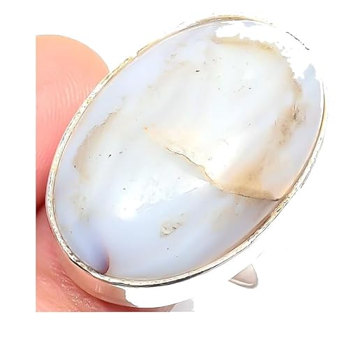 VACHEE Handgefertigter verstellbarer Dendriten-Achat-Ring für Mädchen und Frauen, Größe 7 US, 925er Sterlingsilber plattierter Schmuck 2290 von VACHEE