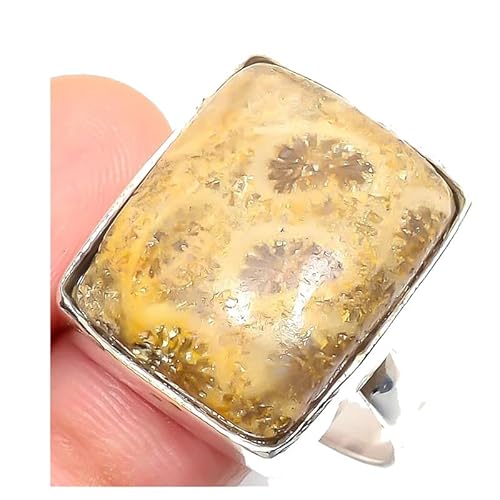 VACHEE Handgefertigter verstellbarer Ring aus fossiler Koralle für Mädchen und Frauen, Größe 7, US-Schmuck aus 925er Sterlingsilber 2286 von VACHEE