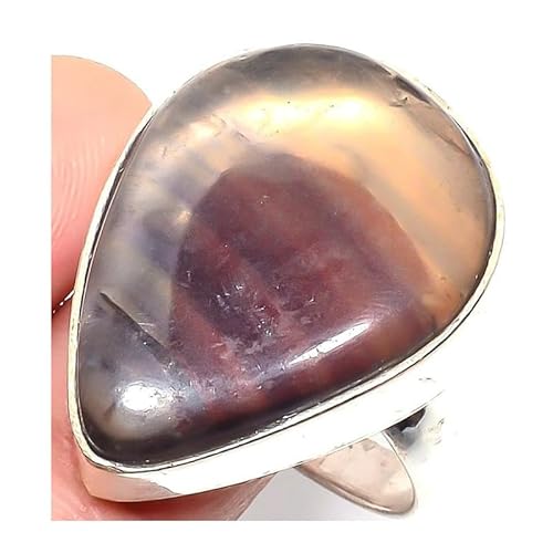 VACHEE Handgefertigter verstellbarer Ring aus rauchigem Fluorit für Mädchen und Frauen, Größe 7, US-Schmuck aus 925er Sterlingsilber 2398 von VACHEE