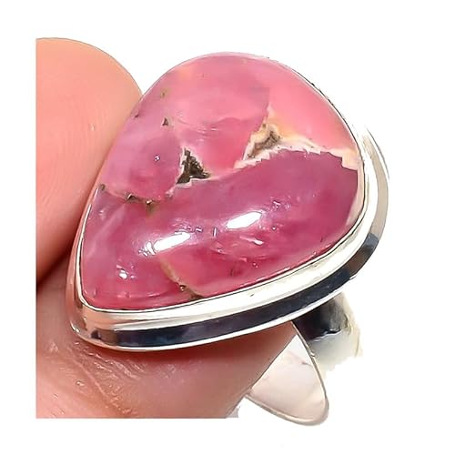VACHEE Handgefertigter verstellbarer Ring aus rosafarbenem Rhodochrosit für Mädchen und Frauen, Größe 7, 925er-Sterlingsilber, vergoldeter Schmuck 1625 von VACHEE
