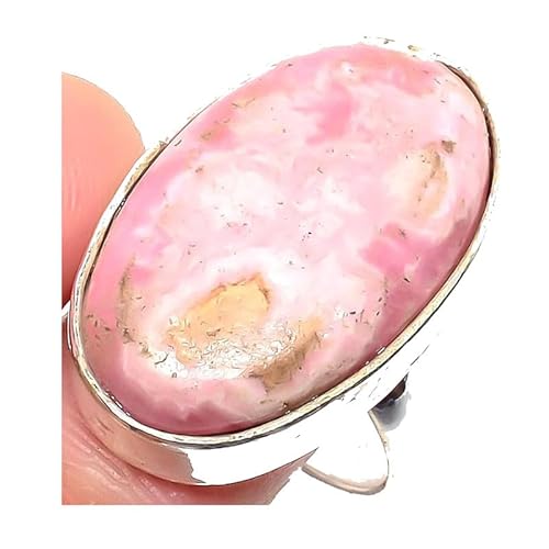VACHEE Handgefertigter verstellbarer Ring aus rosafarbenem Rhodochrosit für Mädchen und Frauen, Größe 7, US-Schmuck aus 925er Sterlingsilber 2420 von VACHEE