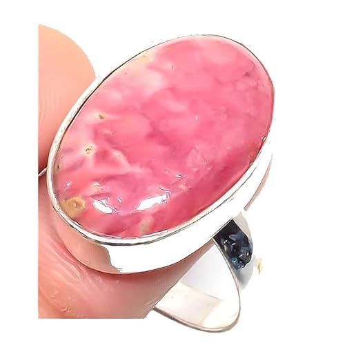 VACHEE Handgefertigter verstellbarer Ring aus rosafarbenem Rhodochrosit für Mädchen und Frauen, Größe 7 US, 925 Sterling Silber vergoldeter Schmuck 2327 von VACHEE