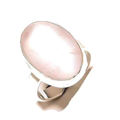 VACHEE Handgefertigter verstellbarer Ring mit rosa Rosenquarz, Größe 8 US, für Mädchen und Frauen, 925er Sterlingsilber vergoldeter Schmuck 1989 von VACHEE