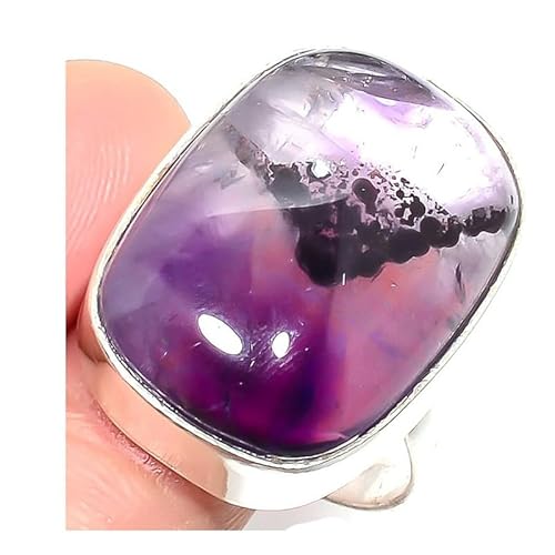 VACHEE Handgefertigter verstellbarer Ring mit violettem Amethyst-Quarz für Mädchen und Frauen, Größe 7, US-Schmuck aus 925er Sterlingsilber 2273 von VACHEE