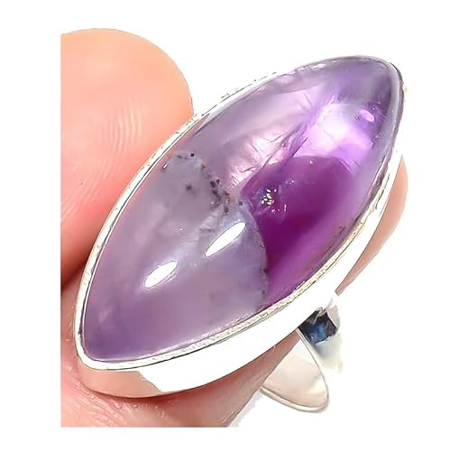 VACHEE Handgefertigter verstellbarer Ring mit violettem Amethyst-Quarz für Mädchen und Frauen, Größe 7, US-Schmuck aus 925er Sterlingsilber 2292 von VACHEE