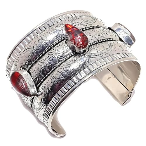 VACHEE Handgefertigtes Manschettenarmband aus rotem Rutil, freie Größe für Mädchen und Frauen, 925er Sterlingsilber vergoldeter Schmuck 932 von VACHEE