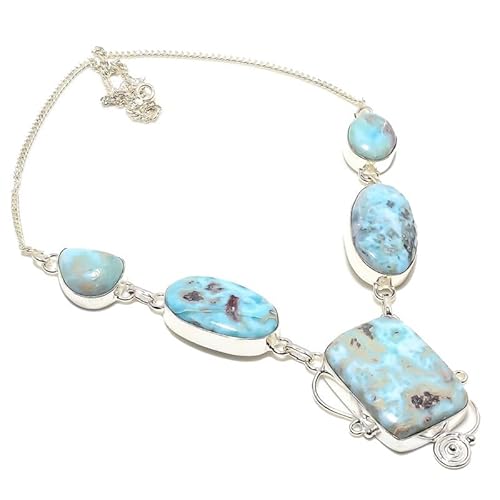 VACHEE Karibischer blauer Larimar mit fünf Edelsteinen, handgefertigte Halskette, 45,7 cm, für Mädchen und Frauen, 925er Sterlingsilber vergoldeter Schmuck 3710 von VACHEE