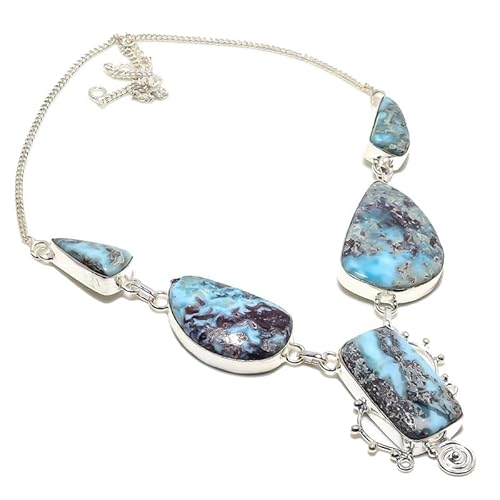 VACHEE Karibischer blauer Larimar mit fünf Edelsteinen, handgefertigte Halskette, 45,7 cm, für Mädchen und Frauen, 925er Sterlingsilber vergoldeter Schmuck 3724 von VACHEE