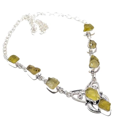 VACHEE Lemon Topaz Quartz Rough Rock Handmade Collar Necklace 18" for girls women 925 Sterling Silver Plated Jewelry 912 von VACHEE
