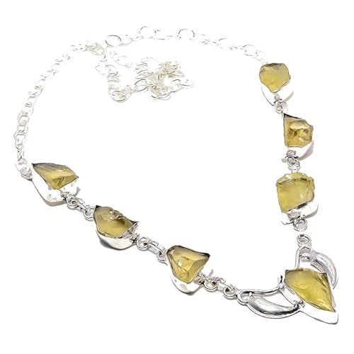 VACHEE Lemon Topaz Rough Rock Handmade Collar Necklace 18" for girls women 925 Sterling Silver Plated Jewelry 918 von VACHEE
