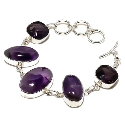 VACHEE Lila Amethyst-Quarz-Edelstein, handgefertigtes Armband aus 925er Sterlingsilber, 17,8–20,3 cm, für Mädchen und Damen, Schmuck 3183 von VACHEE