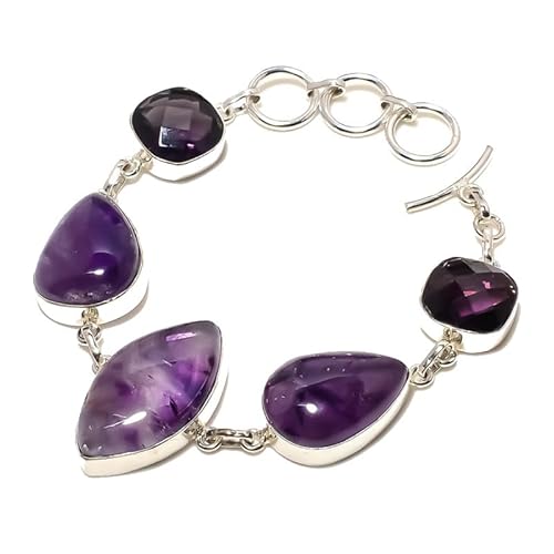 VACHEE Lila Amethyst Quarz Edelstein Handgefertigtes 925 Sterling Silber vergoldetes Armband 7-8" für Mädchen Damen Schmuck 3153 von VACHEE