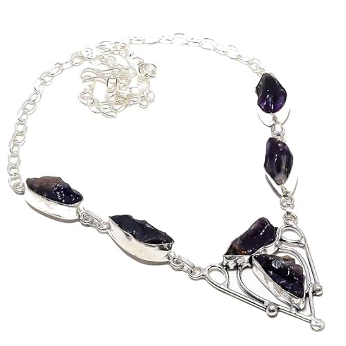 VACHEE Lila Amethyst Quarz Rough Rock handgemachte Halskette 18" Mädchen Frauen 925 Sterling Silber vergoldet Schmuck 877 von VACHEE