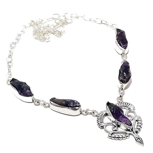 VACHEE Lila Amethyst Quarz Rough Rock handgemachte Halskette 18" Mädchen Frauen 925 Sterling Silber vergoldet Schmuck 897 von VACHEE