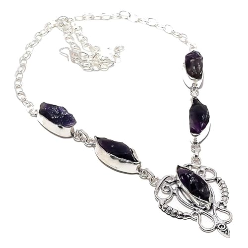 VACHEE Lila Amethyst Quarz grobe handgemachte Halskette 18" Mädchen Frauen 925 Sterling Silber vergoldet Schmuck 1019 von VACHEE