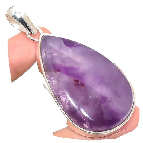 VACHEE Lila Amethyst Quarz handgefertigter Anhänger 2,17" lang für Mädchen Frauen 925 Sterling Silber vergoldet Schmuck 1737 von VACHEE