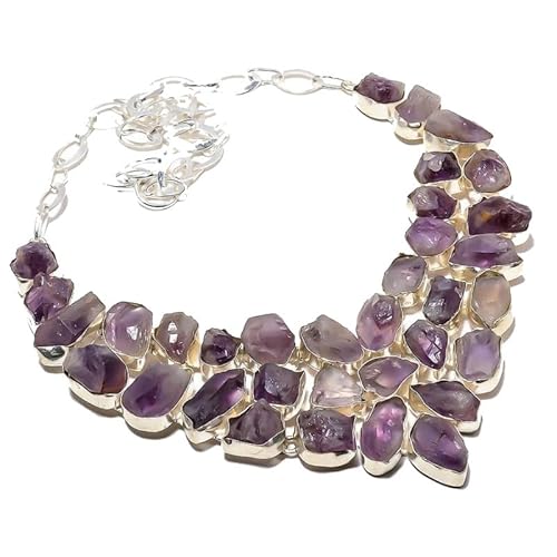 VACHEE Lila Amethyst Quarz rauer Stein handgemachte schwere Halskette Mädchen Frauen 925 versilberter Schmuck 251 von VACHEE