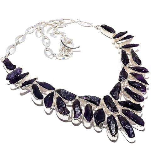 VACHEE Lila Amethyst Quarz rauer Stein handgemachte schwere Halskette Mädchen Frauen 925 versilberter Schmuck 298 von VACHEE