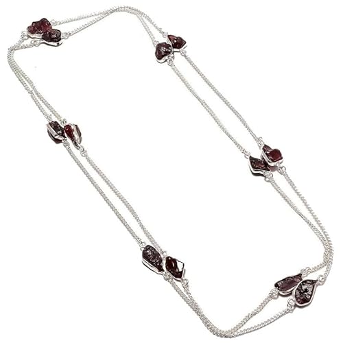 VACHEE Lila Amethyst Quarz rauer Stein handgemachte tiefe Hals lange Halskette 35" für Mädchen Frauen 925 Sterling Silber vergoldet Schmuck 1144 von VACHEE