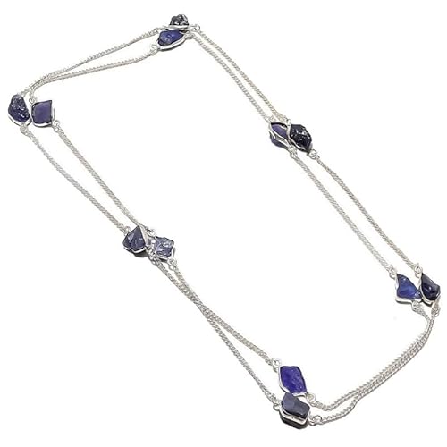 VACHEE Lila Amethyst Quarz rauer Stein handgemachte tiefe Hals lange Halskette 35" für Mädchen Frauen 925 Sterling Silber vergoldet Schmuck 1149 von VACHEE