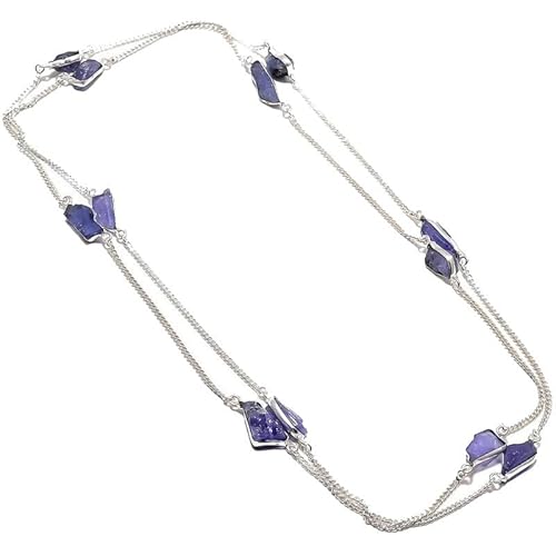 VACHEE Lila Amethyst Quarz rauer Stein handgemachte tiefe Hals lange Halskette 35" für Mädchen Frauen 925 Sterling Silber vergoldet Schmuck 1164 von VACHEE