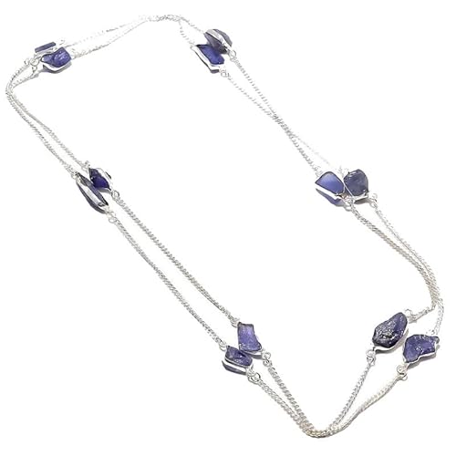 VACHEE Lila Amethyst Quarz rauer Stein handgemachte tiefe Hals lange Halskette 35" für Mädchen Frauen 925 Sterling Silber vergoldet Schmuck 1166 von VACHEE