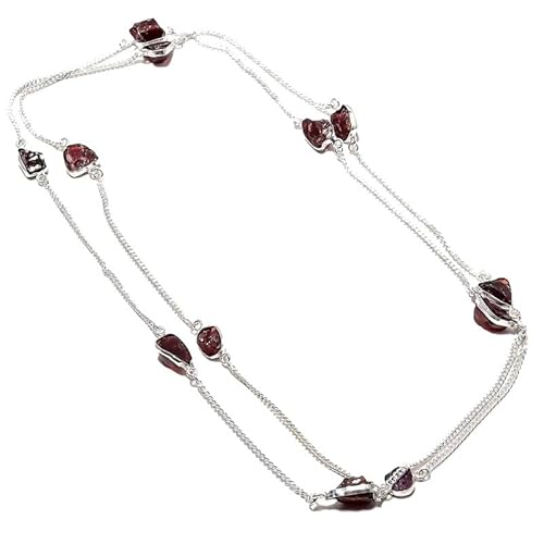 VACHEE Lila Amethyst Quarz rauer Stein handgemachte tiefe Hals lange Halskette 35" für Mädchen Frauen 925 Sterling Silber vergoldet Schmuck 1167 von VACHEE