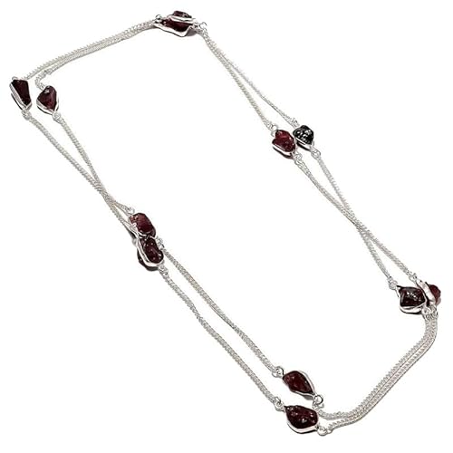 VACHEE Lila Amethyst Quarz rauer Stein handgemachte tiefe Hals lange Halskette 35" für Mädchen Frauen 925 Sterling Silber vergoldet Schmuck 1168 von VACHEE