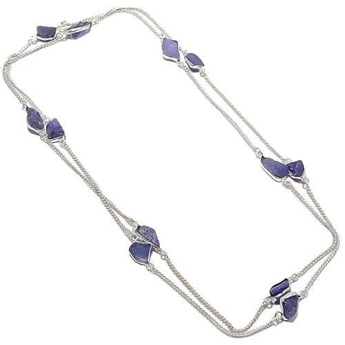 VACHEE Lila Amethyst Quarz rauer Stein handgemachte tiefe Hals lange Halskette 35" für Mädchen Frauen 925 Sterling Silber vergoldet Schmuck 1170 von VACHEE