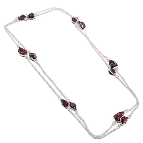 VACHEE Lila Amethyst Quarz rauer Stein handgemachte tiefe Hals lange Halskette 35" für Mädchen Frauen 925 Sterling Silber vergoldet Schmuck 1176 von VACHEE