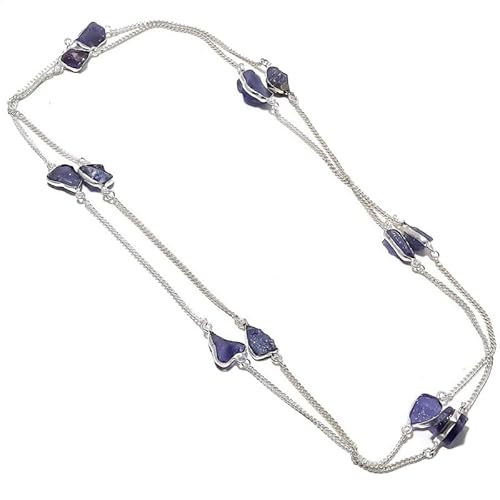 VACHEE Lila Amethyst Quarz rauer Stein handgemachte tiefe Hals lange Halskette 35" für Mädchen Frauen 925 Sterling Silber vergoldet Schmuck 1181 von VACHEE