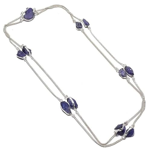 VACHEE Lila Amethyst Quarz rauer Stein handgemachte tiefe Hals lange Halskette 35" für Mädchen Frauen 925 Sterling Silber vergoldet Schmuck 1192 von VACHEE