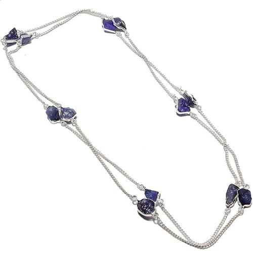 VACHEE Lila Amethyst Quarz rauer Stein handgemachte tiefe Hals lange Halskette 35" für Mädchen Frauen 925 Sterling Silber vergoldet Schmuck 1196 von VACHEE