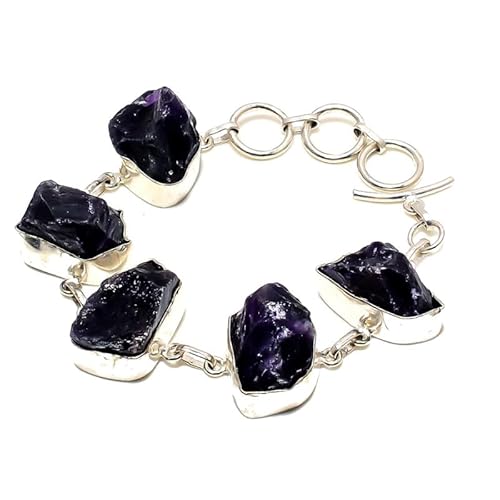 VACHEE Lila Charoite Rough Five Collet Gems Handgefertigtes Armband 7-9" für Mädchen Frauen 925 Sterling Silber plattierter Schmuck 3356 von VACHEE