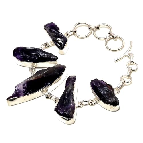 VACHEE Lila Charoite Rough Five Collet Gems Handgefertigtes Armband 7-9" für Mädchen Frauen 925 Sterling Silber plattierter Schmuck 3382 von VACHEE