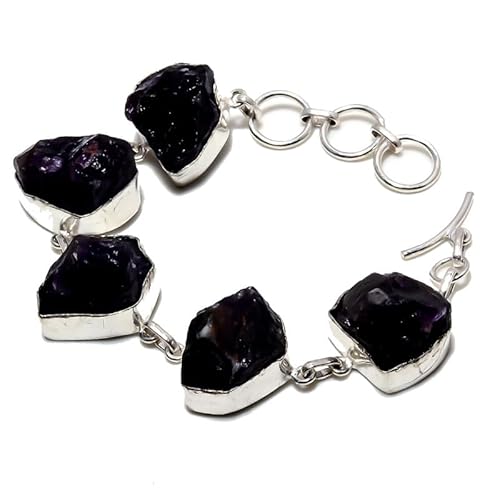 VACHEE Lila Charoite Rough Five Collet Gems Handgefertigtes Armband 7-9" für Mädchen Frauen 925 Sterling Silber vergoldeter Schmuck 3400 von VACHEE