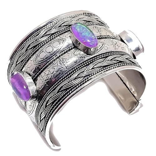 VACHEE Lila Triplet Opal handgemachte Manschette Armband freie Größe für Mädchen Frauen 925 Sterling Silber vergoldet Schmuck 926 von VACHEE