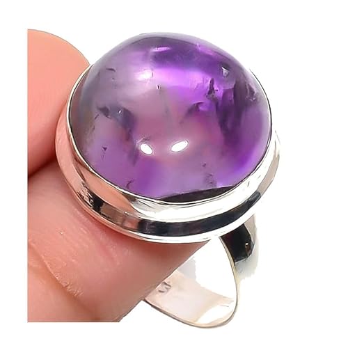 VACHEE Lila brasilianischer Amethyst, handgefertigter verstellbarer Ring für Mädchen und Frauen, Größe 7, US-Schmuck aus 925er Sterlingsilber 1635 von VACHEE