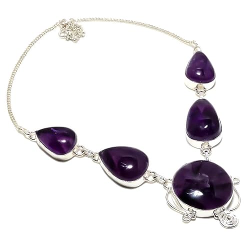 VACHEE Lila brasilianischer Amethyst-Quarz, fünf Edelsteine, handgefertigte Halskette, 45,7 cm, für Mädchen und Frauen, 925er Sterlingsilber vergoldeter Schmuck 3715 von VACHEE