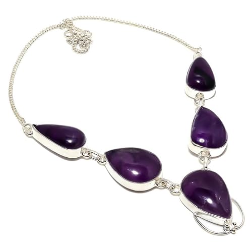 VACHEE Lila brasilianischer Amethyst-Quarz, fünf Edelsteine, handgefertigte Halskette, 45,7 cm, für Mädchen und Frauen, 925er Sterlingsilber vergoldeter Schmuck 3725 von VACHEE