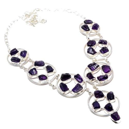 VACHEE Lila brasilianischer Amethyst-Quarz, grobe handgefertigte schwere Kragen-Halskette für Mädchen und Frauen, 925er Sterlingsilber vergoldeter Schmuck 40 von VACHEE