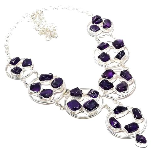 VACHEE Lila brasilianischer Amethyst-Quarz, grobe handgefertigte schwere Kragen-Halskette für Mädchen und Frauen, 925er Sterlingsilber vergoldeter Schmuck 93 von VACHEE