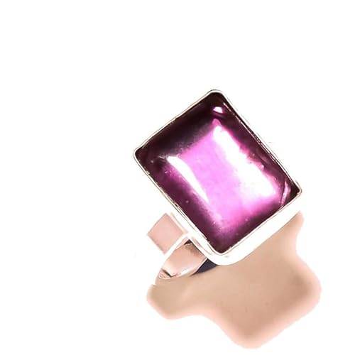 VACHEE Lila brasilianischer Amethyst-Quarz, handgefertigter verstellbarer Ring, Größe 8 US, für Mädchen und Frauen, 925er Sterlingsilber vergoldeter Schmuck 1979 von VACHEE