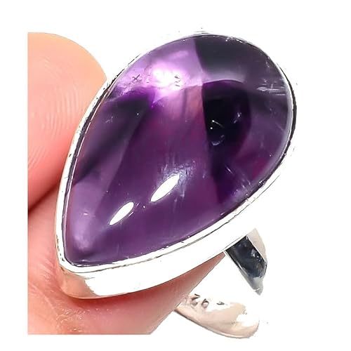 VACHEE Lila brasilianischer Amethyst-Quarz, handgefertigter verstellbarer Ring für Mädchen und Frauen, Größe 7, US-Schmuck aus 925er Sterlingsilber 2210 von VACHEE